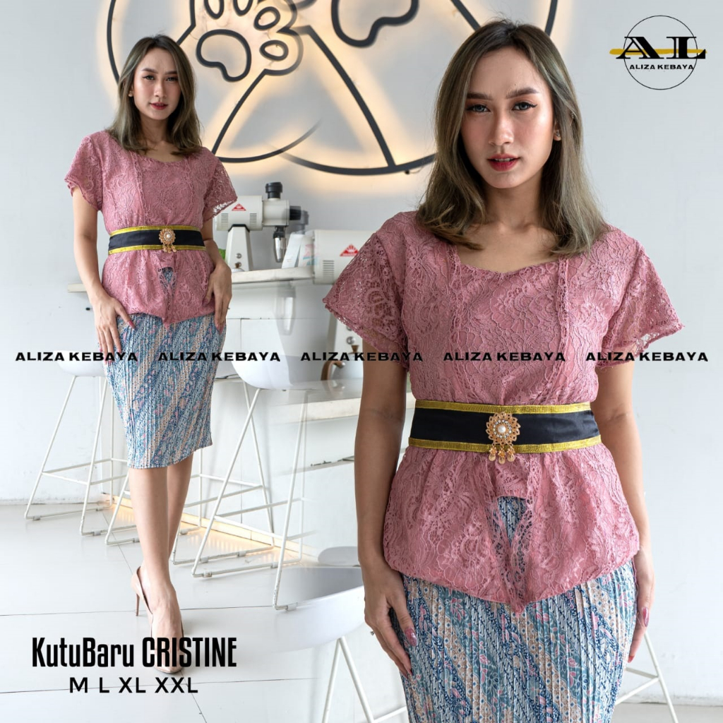 Setelan Kebaya Kutu Baru Lengan Pendek Remaja Modern Kebaya Bali / Kebaya Brokat Pendek Modern
