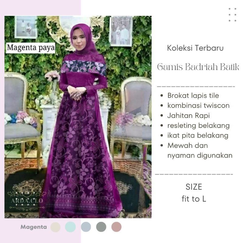 { arda.clo } DRESS MUSLIM WANITA / GAUN BRUKAT KOMBINASI BATIK / GAMIS TILLE BADRIAH / GAMIS KONDANGAN