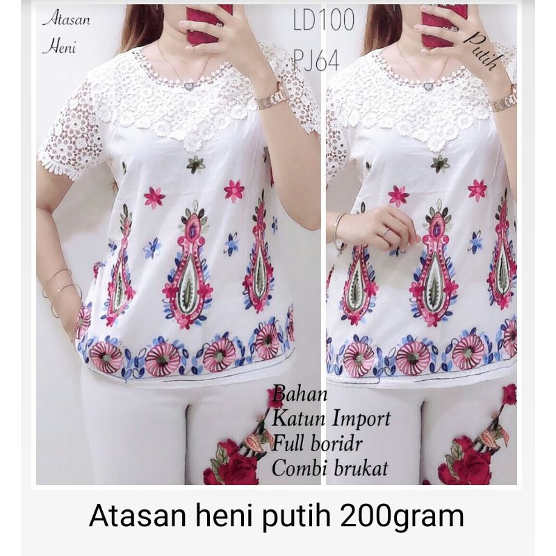 Atasan Blouse Bordir Katun Kombinasi Brokat Renda