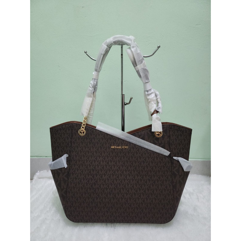 MK Jet Set Travel Sig Large X Chain Shoulder Tote Brown