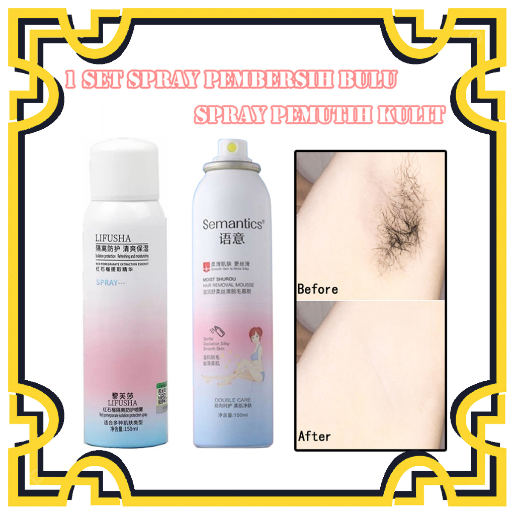 HS 1 SET BODY SPRAY PEMUTIH KULIT LIFUSHA DAN SPRAY PENGHILANG BULU SEMANTIC