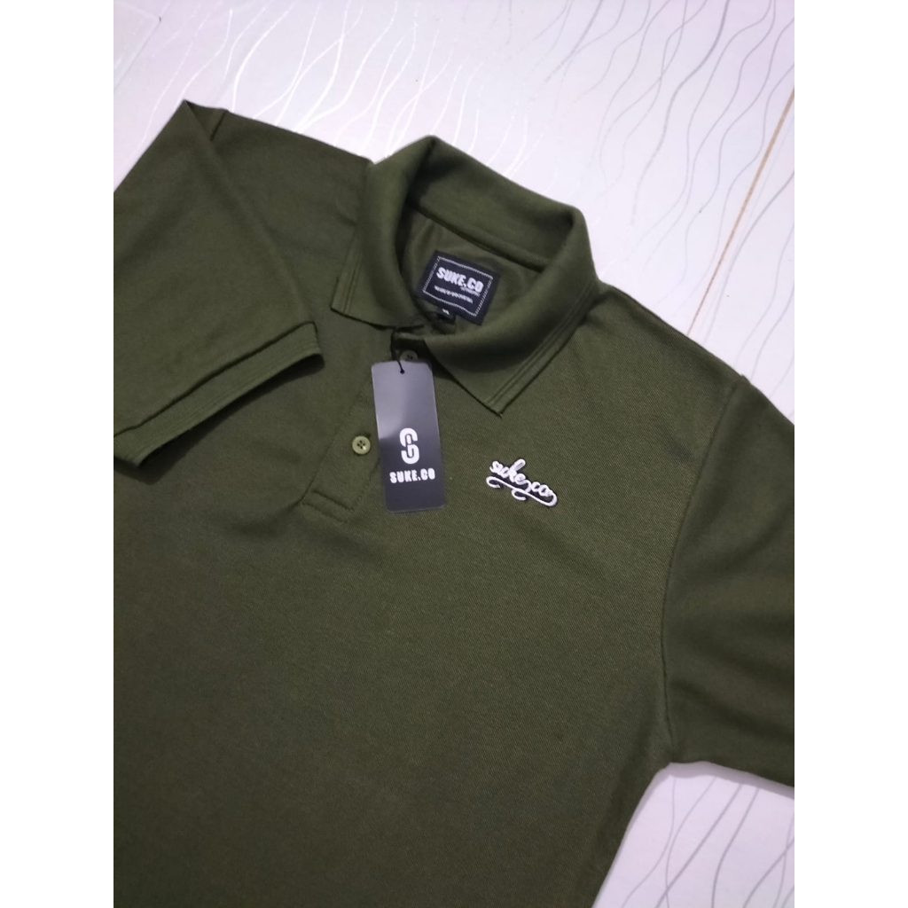 SUKE - Kaos Polo Pria Kerah Bordir Tee Lengan Pendek Olive