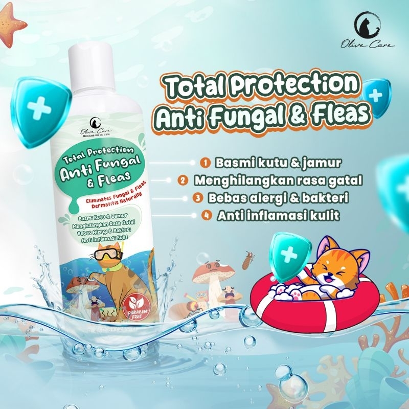 OLIVE CARE SHAMPO KUCING ANTI FUNGAL &amp; FLEAS UNTUK JAMUR, KUTU, SCABIES DAN PARASIT