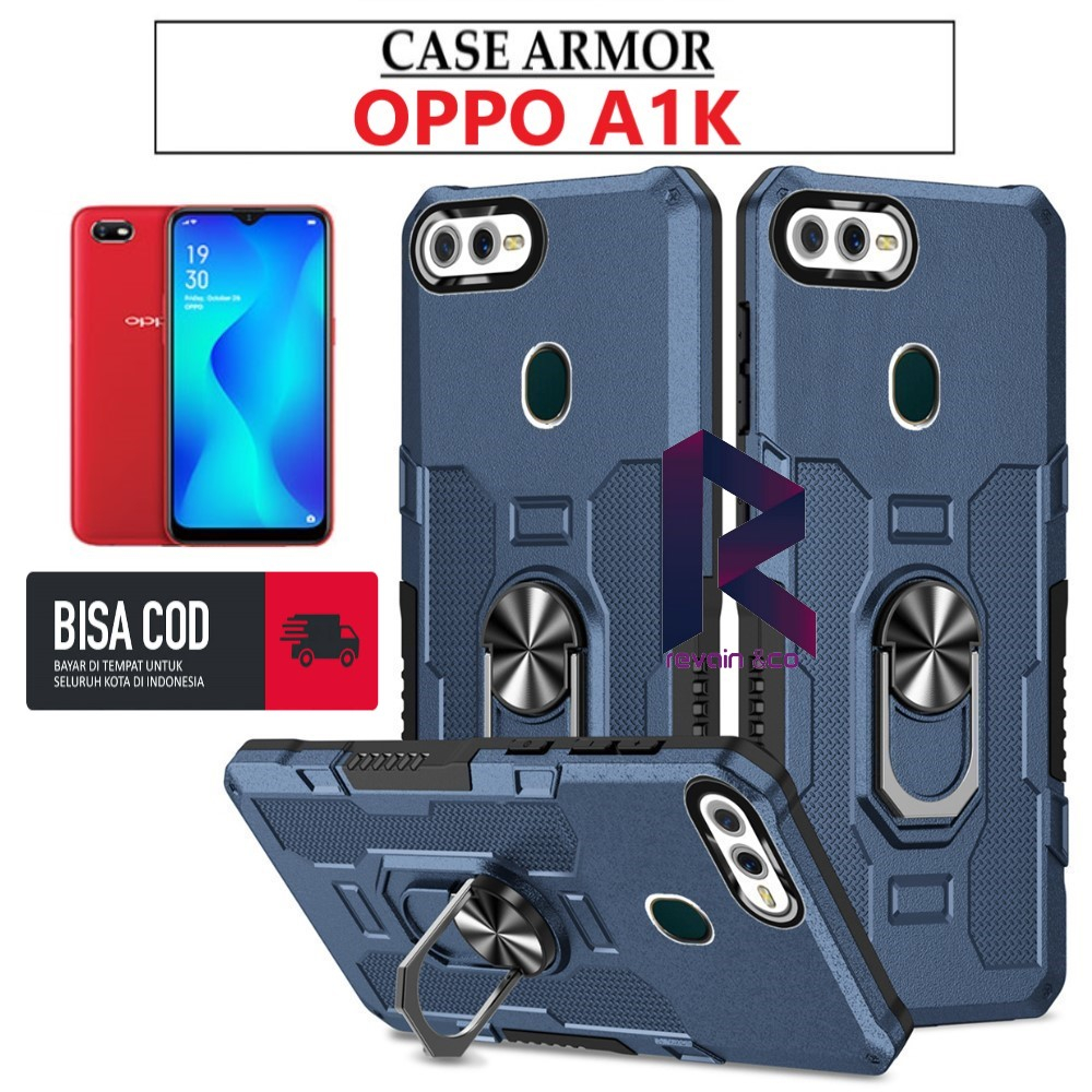 Case Armor OPPO A1K Iring Cincin Magnetic Kesing Hp Protect kamera Premium Hard Case Standing Robot Pelindung Kamera