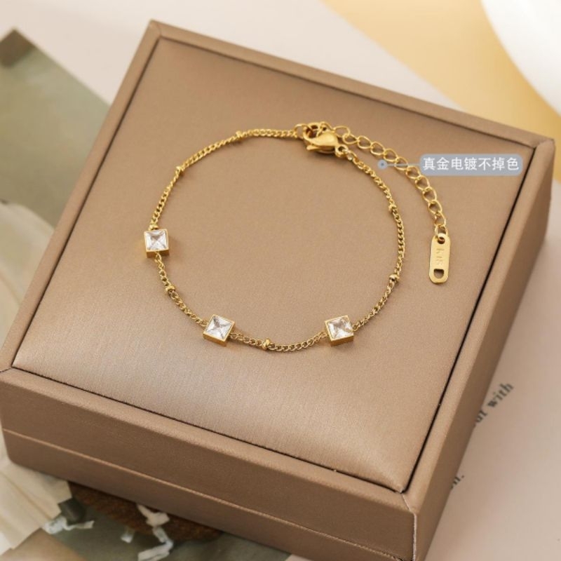 Clafel & Co - LUNA Gelang Tangan Rantai Titanium Asli Zircon Gold Wanita Jewelry