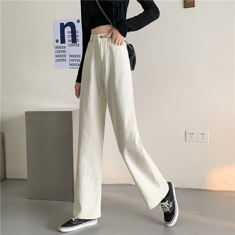 Celana Jeans Denim celana wide-leg Wanita Korean Style  jeans high-waist