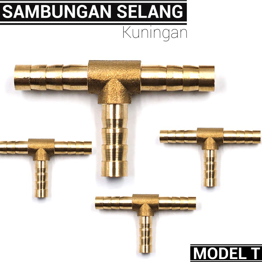 Tee Sambungan T Selang 5/16 bahan kuningan