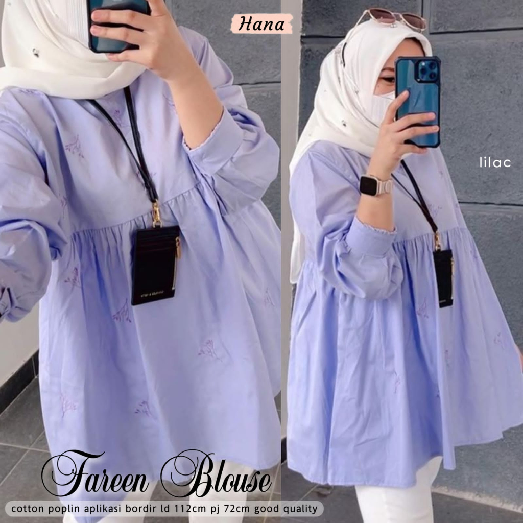 Koleksi Atasan Blouse Babydoll Wanita Terbaru Bordir Bunga Premium Katun Poplin Fareen Blus