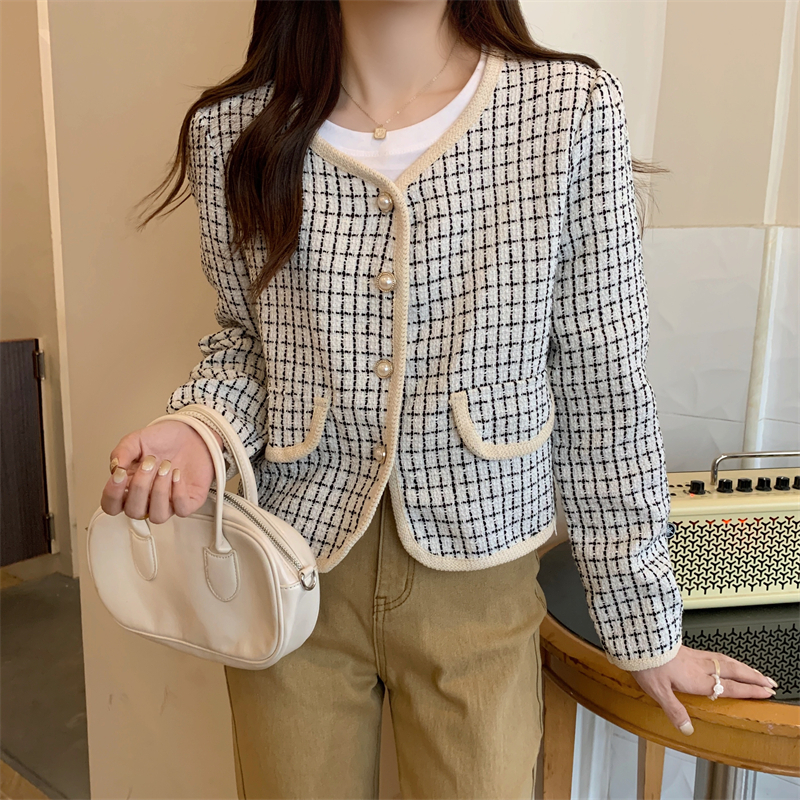 Jacket Korean Style Wanita Lengan Panjang Kotak-kotak Premium Kekinian Import Vintage Kardigan Outer Crop Jacket