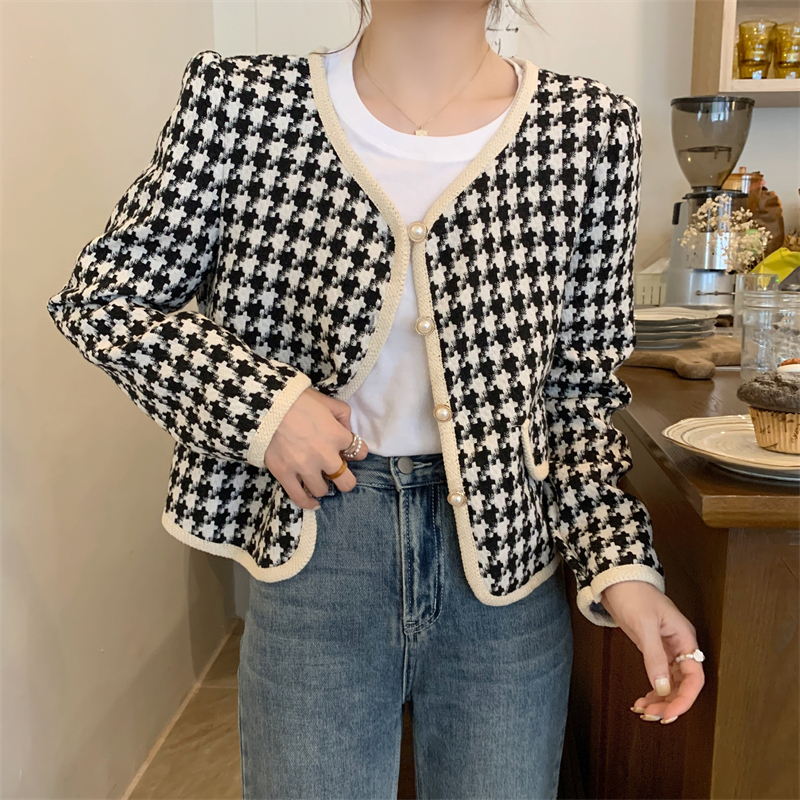 Jacket Korean Style Wanita Lengan Panjang Kotak-kotak Premium Kekinian Import Vintage Kardigan Outer Crop Jacket