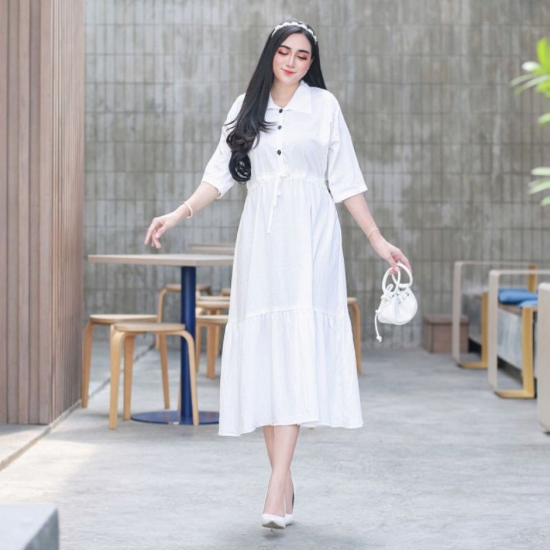 Dress Jumbo LD 120 Casual Dress Wanita / Daster Big Size Busui Kancing 3 aktif Dress Polo linen Polos