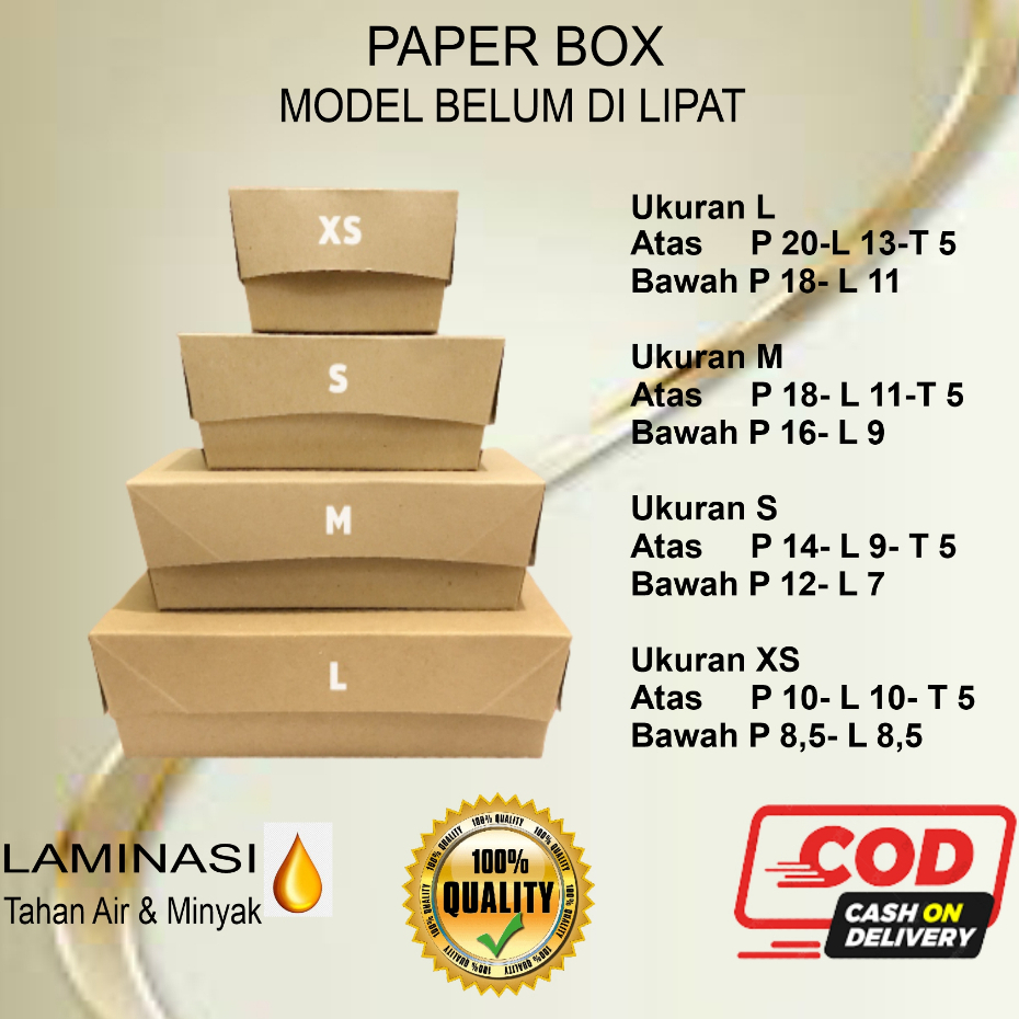 Lunch Bok ( Isi 500 PCS ) Dus Makanan Kotak Tempat Nasi Paper Bok Dus Kemasan Paper Kraf Laminasi