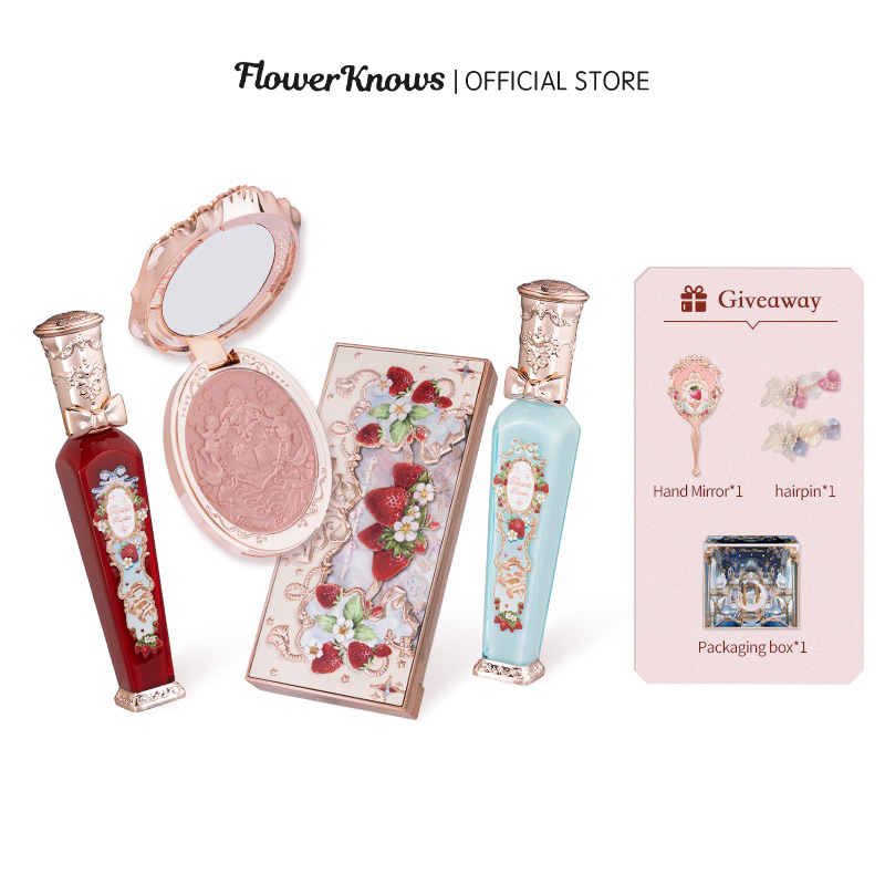 Flower Knows Strawberry Rococo Series Makeup Set Eyeshadow Pallete / 2 Lipsticks / Blush Gift Set
