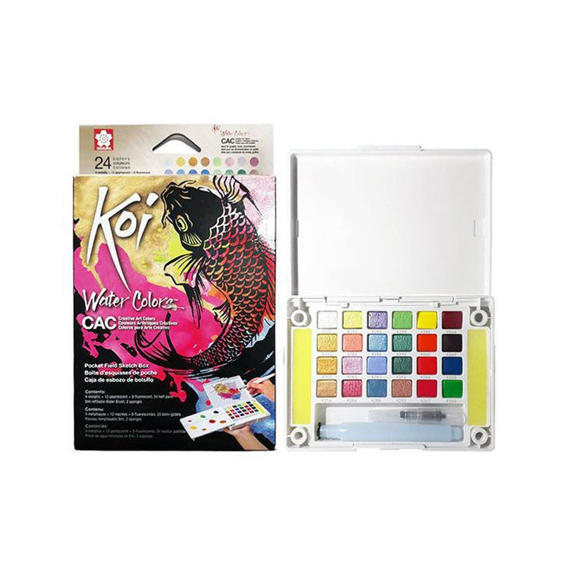 

Sakura Koi Watercolor CAC Metallic 24 Color Pocket Field Sketch Box / Cat Air Berkualitas
