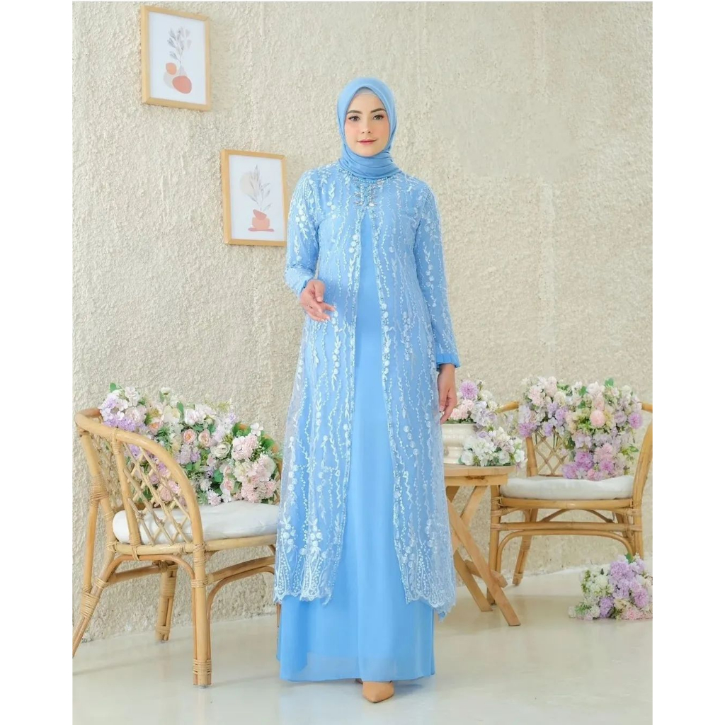 Gamis  bahan indira dress ceruty baby doll premium full furing / busui / resleting depan original