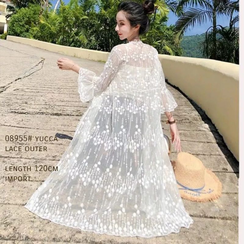 08955 Baju Outwear Outer cardigan luaran LACE BROKAT brokat lengan trompet Korea Korean style wanita