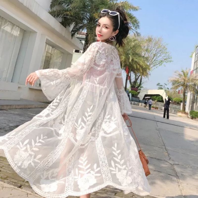 09211 Baju Outwear Outer cardigan luaran LACE BROKAT brokat lengan trompet Korea Korean style wanita