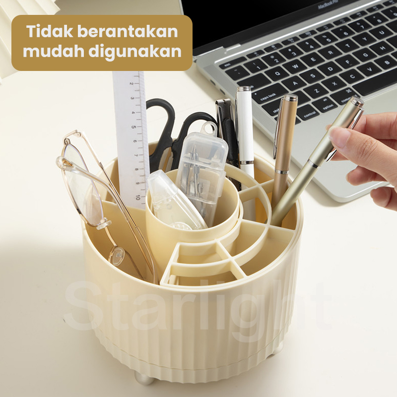 Starlight Kotak Pulpen Putar Tempat Penyimpanan Alat Tulis Organizer Meja Tempat Pen Brush Sekat Desk Organizer Stationery HSB680