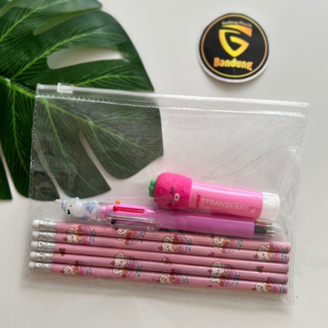 Sablon Pouch bening transparan tempat pensil