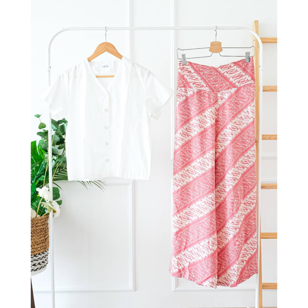 SETELAN KEMEJA PUTIH CROP TSHIRT ONESET BAWAHAN KULOT BATIK HIGH WAIST SET OUTERWEAR SET CULLOTE BAT
