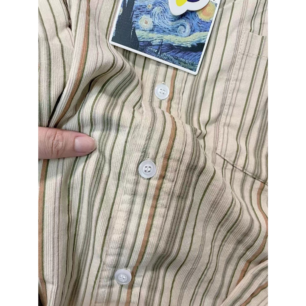 Korean Style Oversize Retro stripe causual baju atasan wanita kekinian premium blouse wanita kemeja wanita lengan panjang