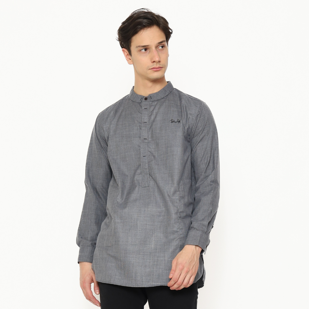 binauf kurta long sleeve / kemeja koko pria lengan pendek / baju gamis pakistan dewasa - GREY