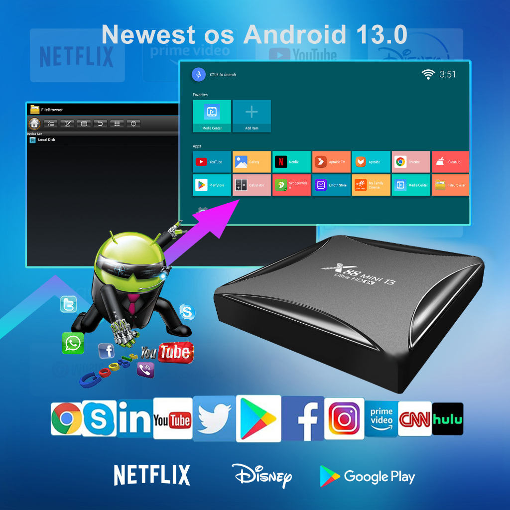 TV BOX ANDROID 13 X88 MINI 13 RAM 4GB+32GB WIFI DUAL BAND