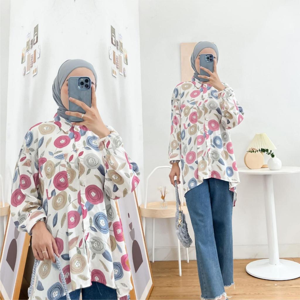 ICH - Kemeja Motif Bigsize Bahan Rayon Atasan Oversize Kemeja Rayon Adem Kemeja Oversize Wanita