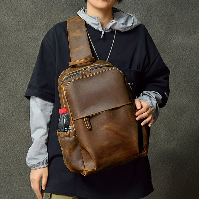 Tas Ransel Selempang Dada Tunggal Tas Ransel Laptop Kulit Asli Garut