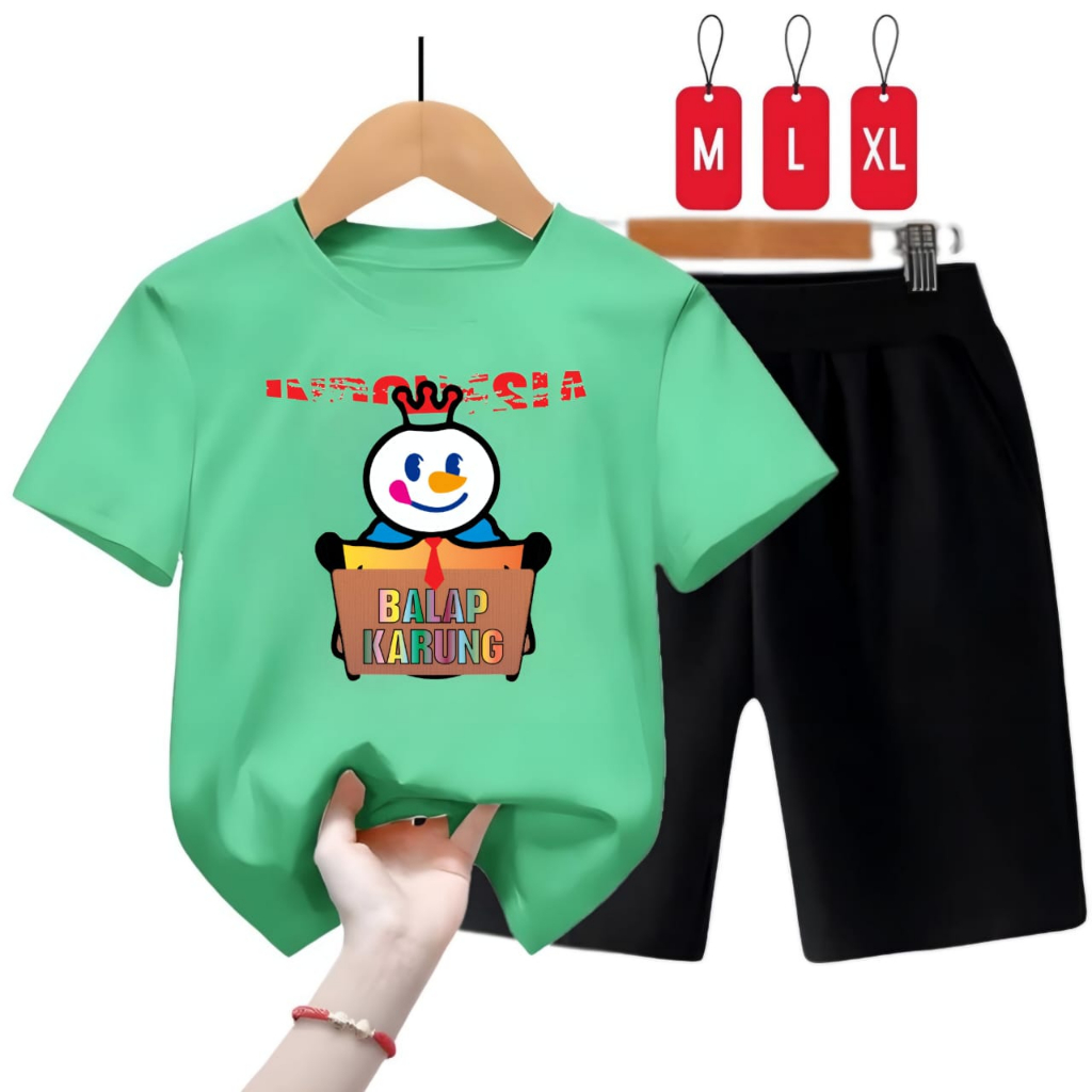 Setelan Baju Kaos Anak Mixue Balap Karung