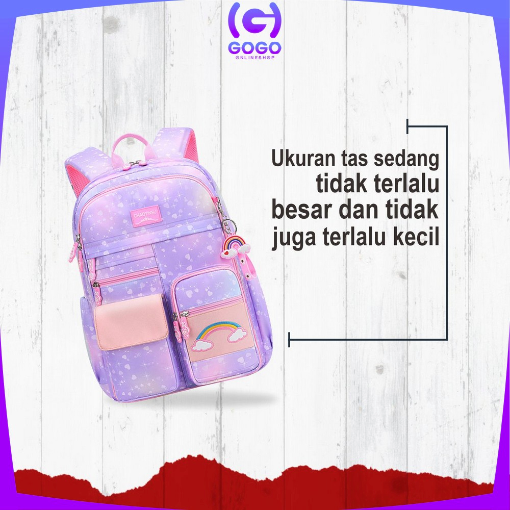 GOGO-T49 Tas Sekolah Anak Perempuan TK SD Kids Bag Backpack Multifungsi Model Pelangi / Ransel Remaja Cewek Cowok Lucu Aesthetic Anti Air Waterproof Import