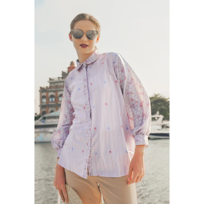 Aquarielle Godet Shirt By Benan Jarum- Sage Purple XS S M L XL XXL buttonscarves series voal frozen 