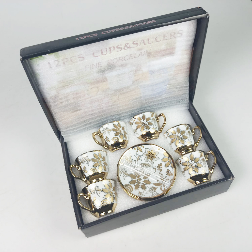 Set Cangkir Keramik 6 in 1 Tea Coffee Cup Electroplating 100ml - SF-6100 - Golden