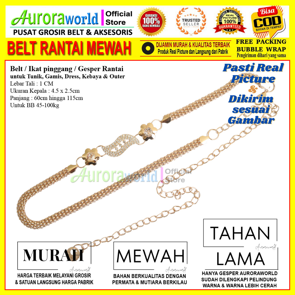 Belt rantai gesper rantai untuk gamis dress tunik