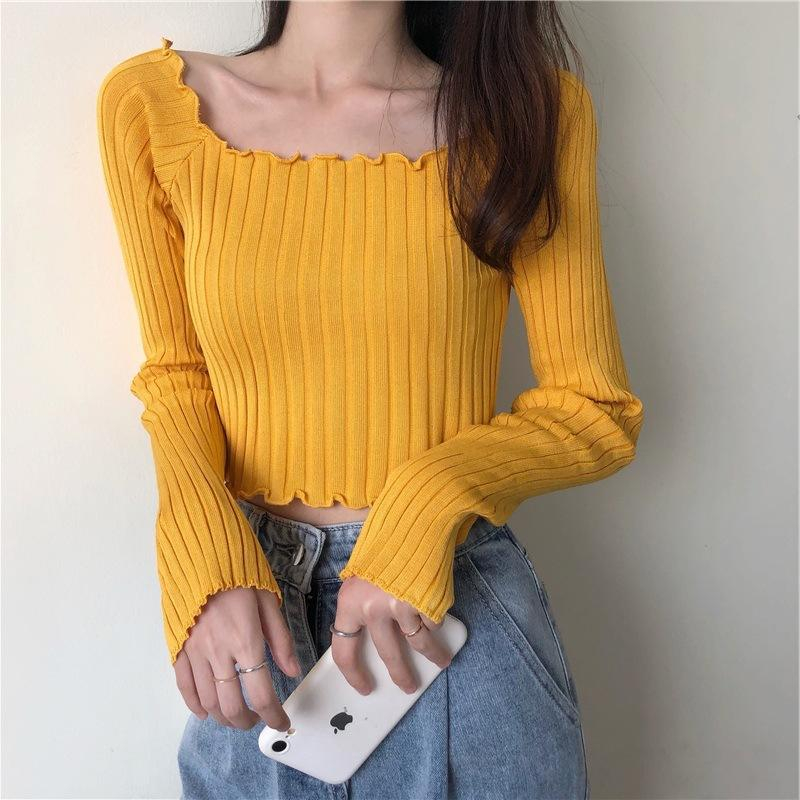 【 Bra Mall 】BJ-061 Crop Top Korean Style Knitwear Uneck Curly Import Premium | Atasan Crop Wanita Rajut Premium Import Kriwil Style