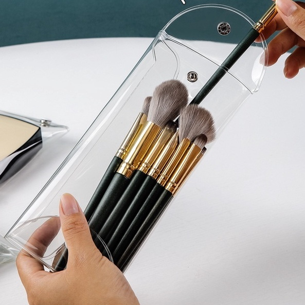 Pouch make up dompet kosmetik mini lucu transparan bening polos persegi aesthetic estetik simple serbaguna organizer bag travel traveling plastik pvc tebal waterprof anti air