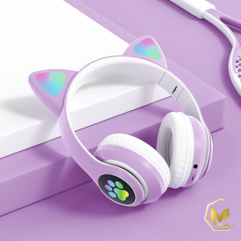 Hf bando headphone B39 STN28 Kucing Karakter LED Color Headset Gaming Bluetooth Wireless Game Headset Cat Ear LED Bando anak Perempuan Cewek Wanita Headset Led RGB Headset Komputer Headphone Laptop MA025