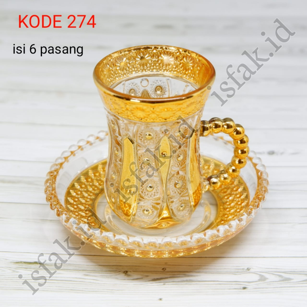 Gelas Cangkir Set Tatakan Piring Isi 6pcs Cawan Teh Arab Turki Sahi Kopi Cantik 6 Pasang