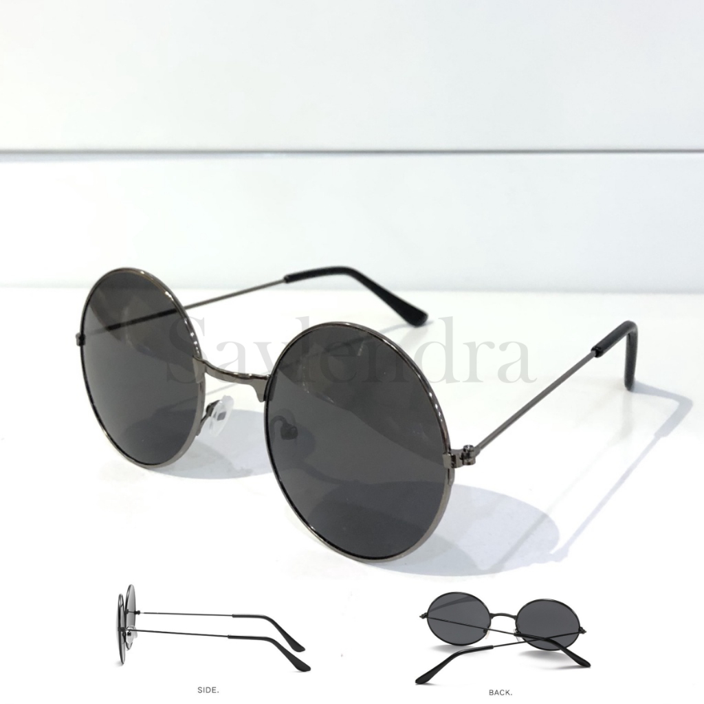 Kacamata Hitam Bulat Fashion Retro Style Frame Logam dengan Lensa Tahan Sinar UV Import