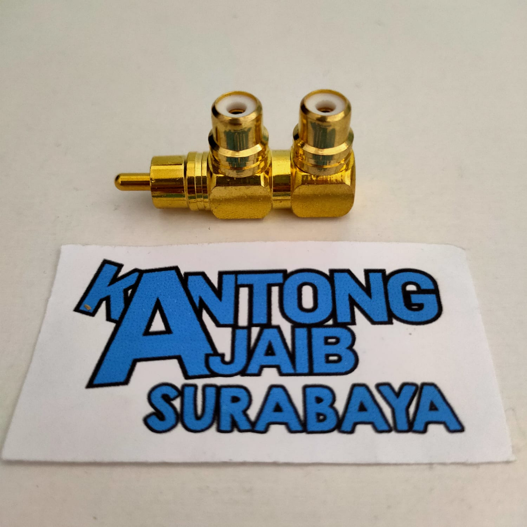 T RCA Gold Model F Cabang RCA 1 Male to 2 Female Spliter RCA T Jack RCA Gold Converter Jack RCA to 2