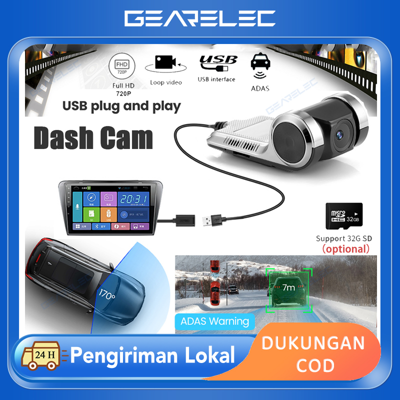720P HD USB Dash Cam for Android Radio Head Unit 170 Degree Wide Angle Lens ADAS Loop Recording Car DVR Video Recorder