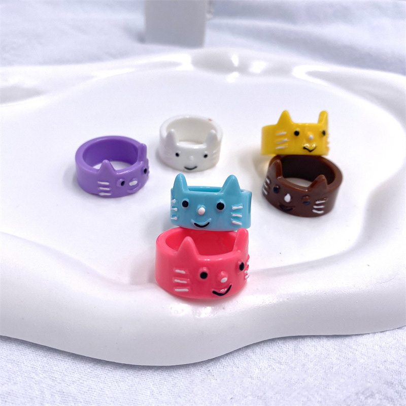 Cincin Akrilik Resin Anak Kucing Lucu Cincin Tiga Dimensi Kartun Hewan Kecil Cincin Tiga Dimensi