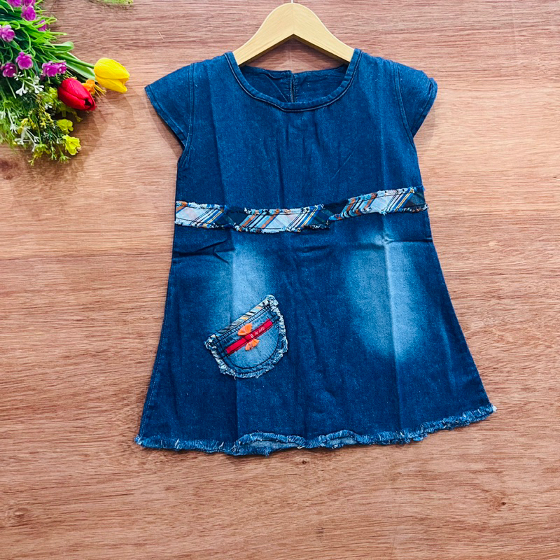 Dress Jeans 1 2 Tahun Anak perempuan cewek pita merah terbaru viral