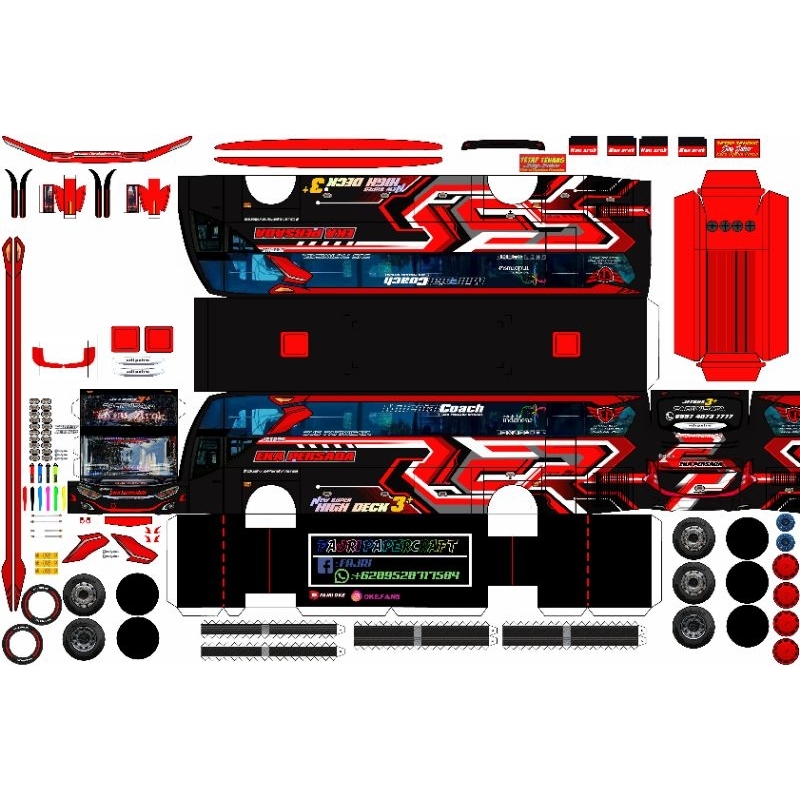 lembaran Pola Eka Persada Papercraft Bus Ken Arok Skala 50