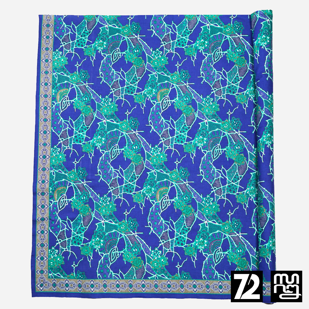 KAIN BATIK KATUN Premium Motif Kembang Warna Biru 723909 Cap 72