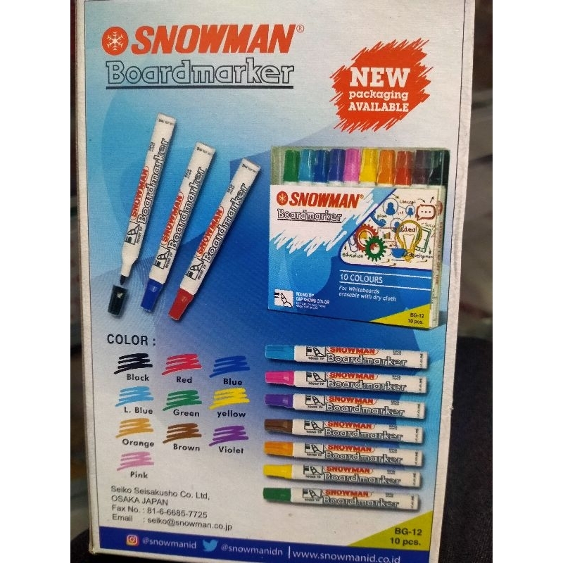 

spidol papan tulis snowman boardmaker hitam, merah, biru per dus/pack