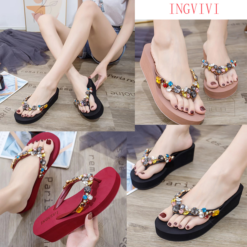 Sandal Jepit INGVIVI Wedges  799 / 719 Sandal Ingvv Swarovsky Wedge Permata / Spon Flip 5cm