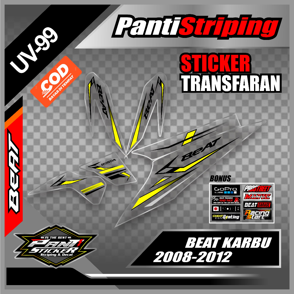 Striping Transparan UV Beat Karbu 2008-2009-2010-2011-2012 // Sticker List Variasi Beat Karbu Motif 