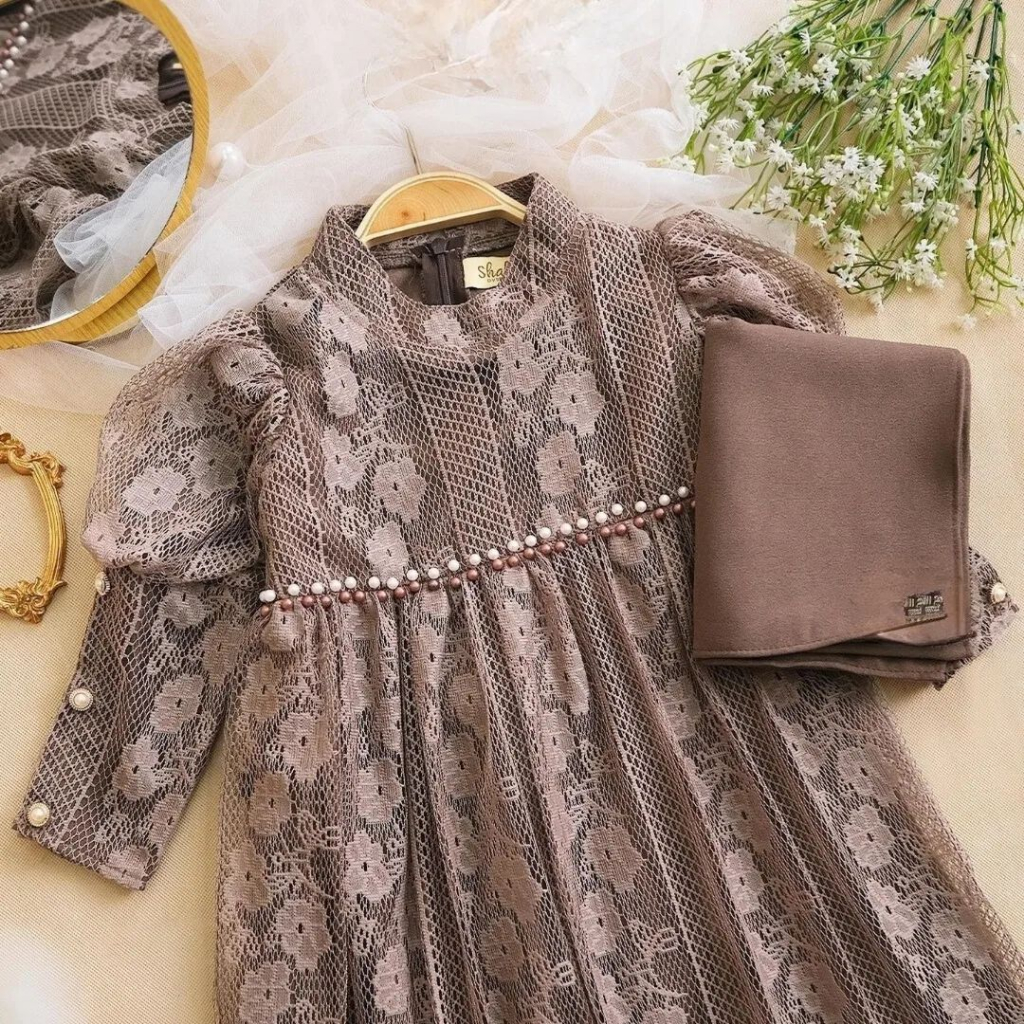 Gamis Anak Perempuan Terlaris Dress Raya Kondangan Seragaman Kakak&amp;Adik Aqila Dress Kids Size L 4-6 Tahun XL 7-9 Tahun Matt Brukat Malika Full Furing Fashion Muslim Anak Perempuan