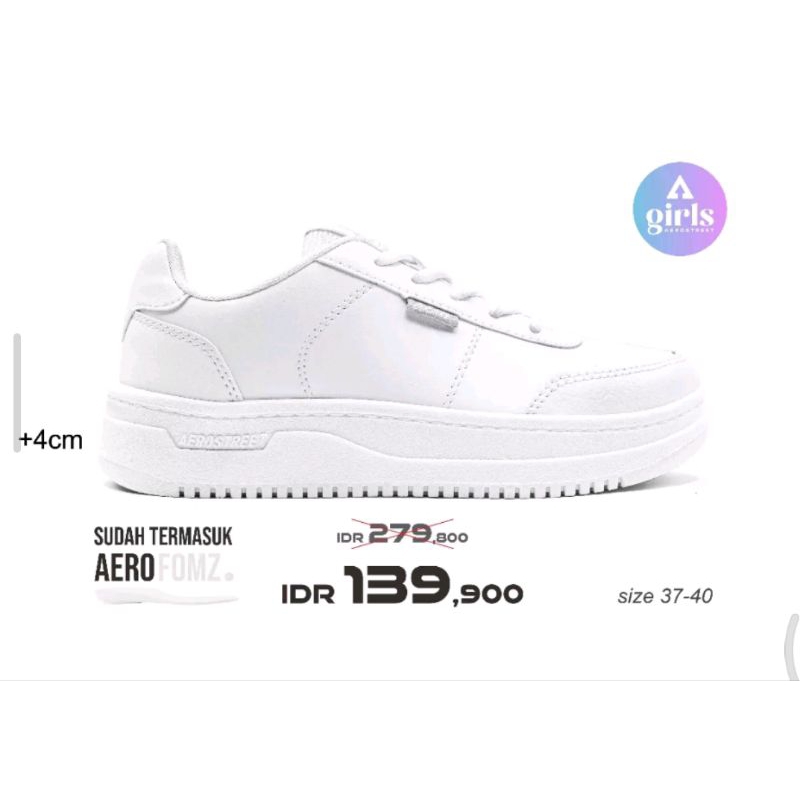 Aerostreet 37 Leona Putih Putih - Sepatu Sneakers Casual Sport Pria Wanita Aero Street